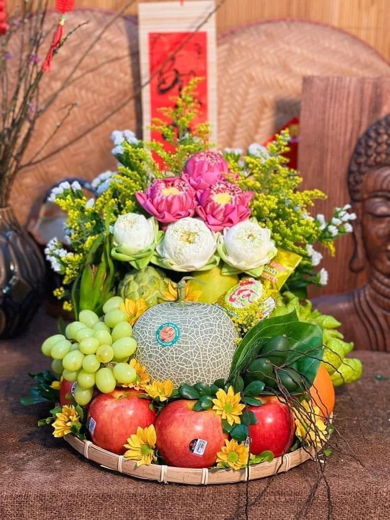 Trang trí bàn Tết đẹp mắt với ảnh mâm ngũ quả trang trí