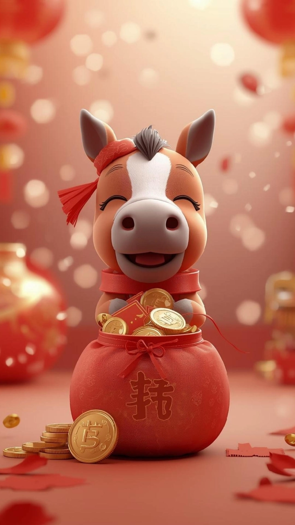 Hình nền ngựa cute 2026 phong cách chibi rực rỡ sắc xuân