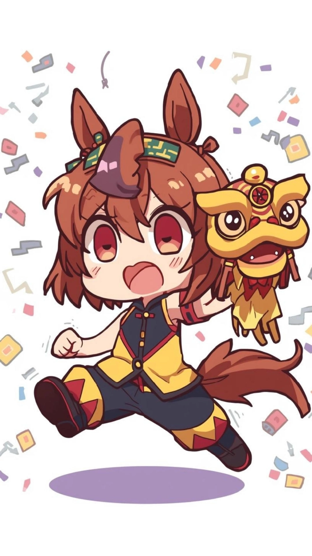 Ngựa mặc áo dài cầm câu đối đỏ