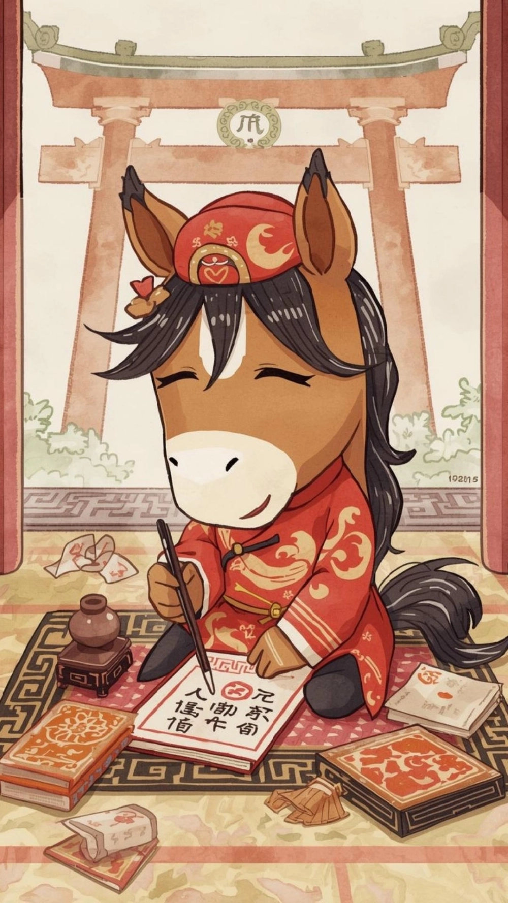 Linh vật ngựa mặc áo dài gấm cao cấp