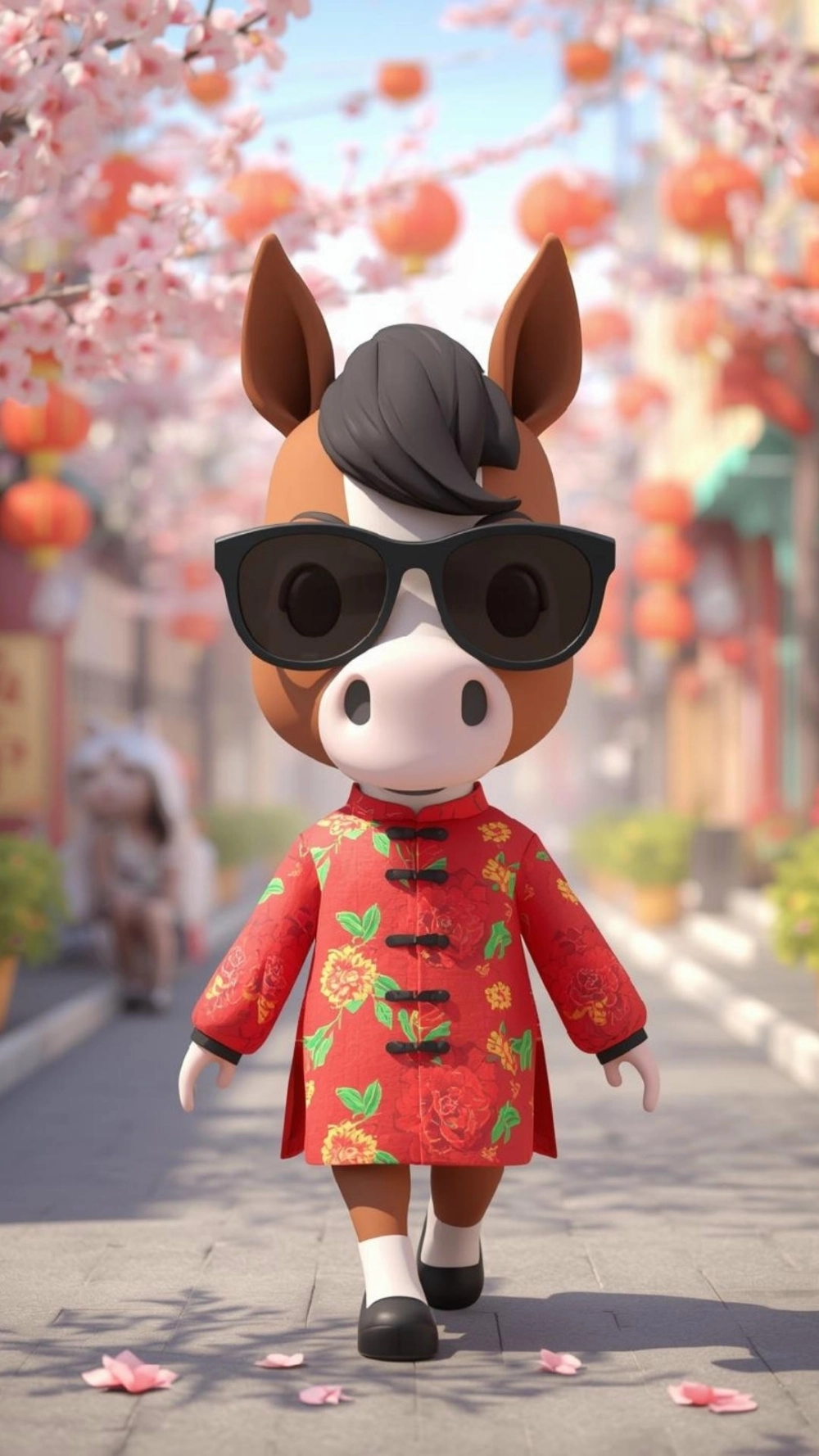 Hình nền ngựa áo dài đi chùa đầu năm