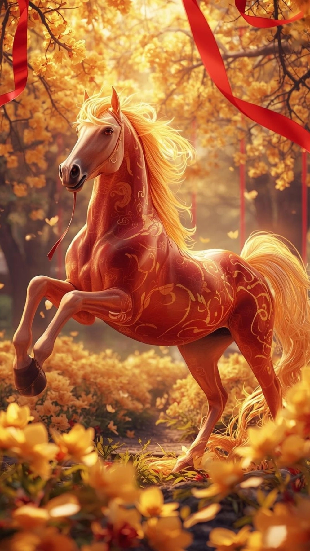 Ảnh ngựa và đồng tiền vàng biểu tượng phú quý