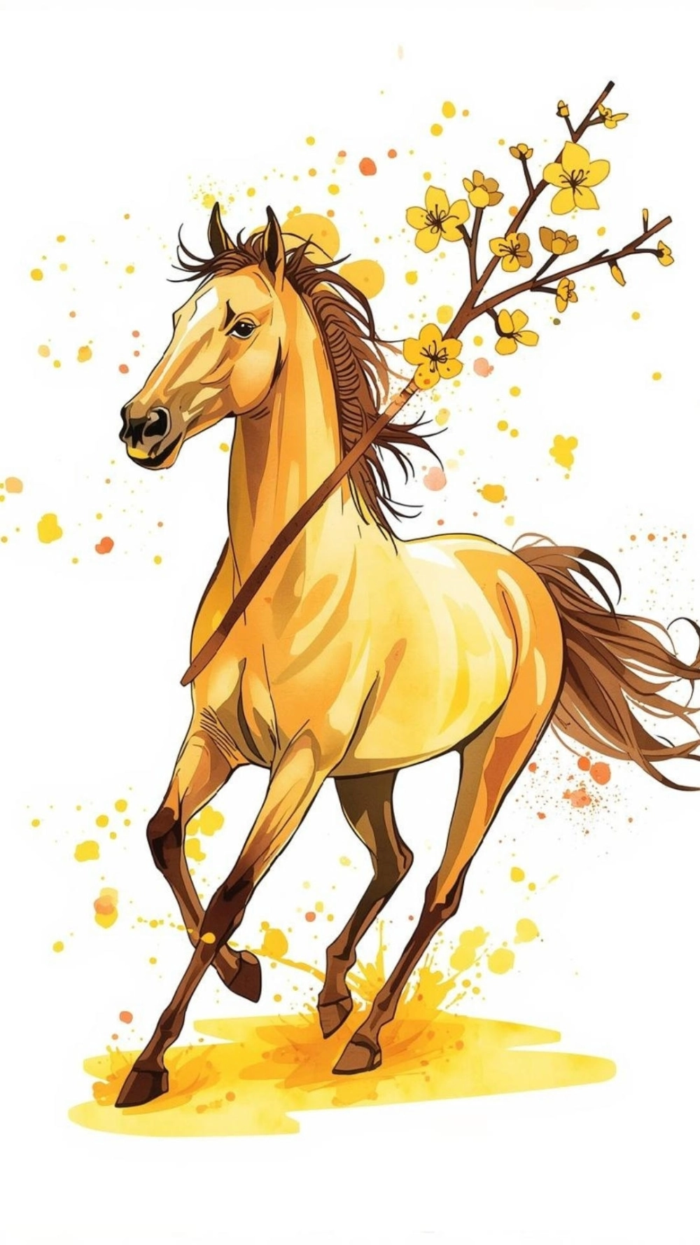 Hình nền ngựa và hoa mai phong cách 3D