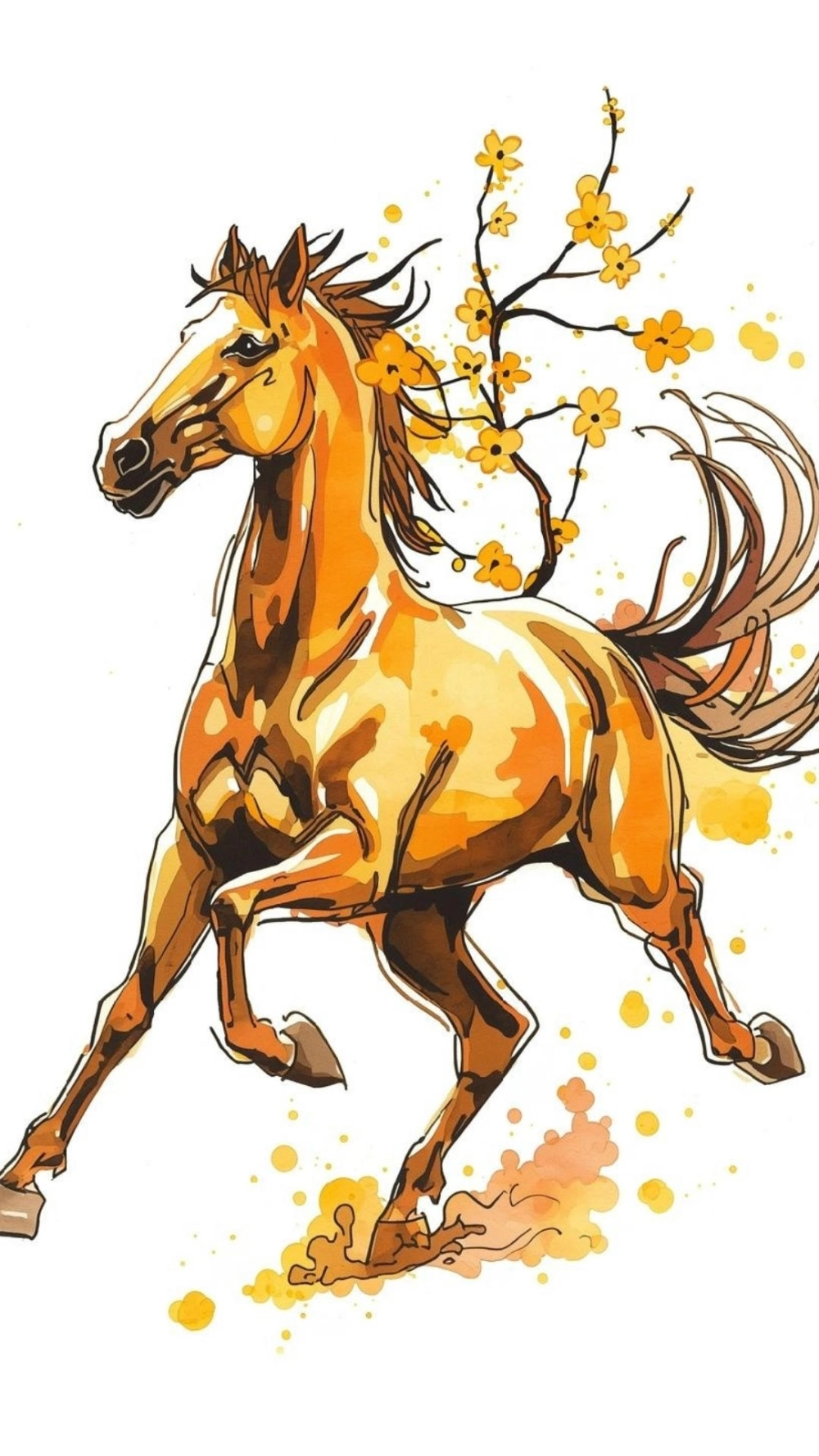 Ngựa bính ngọ du xuân trên cánh đồng hoa