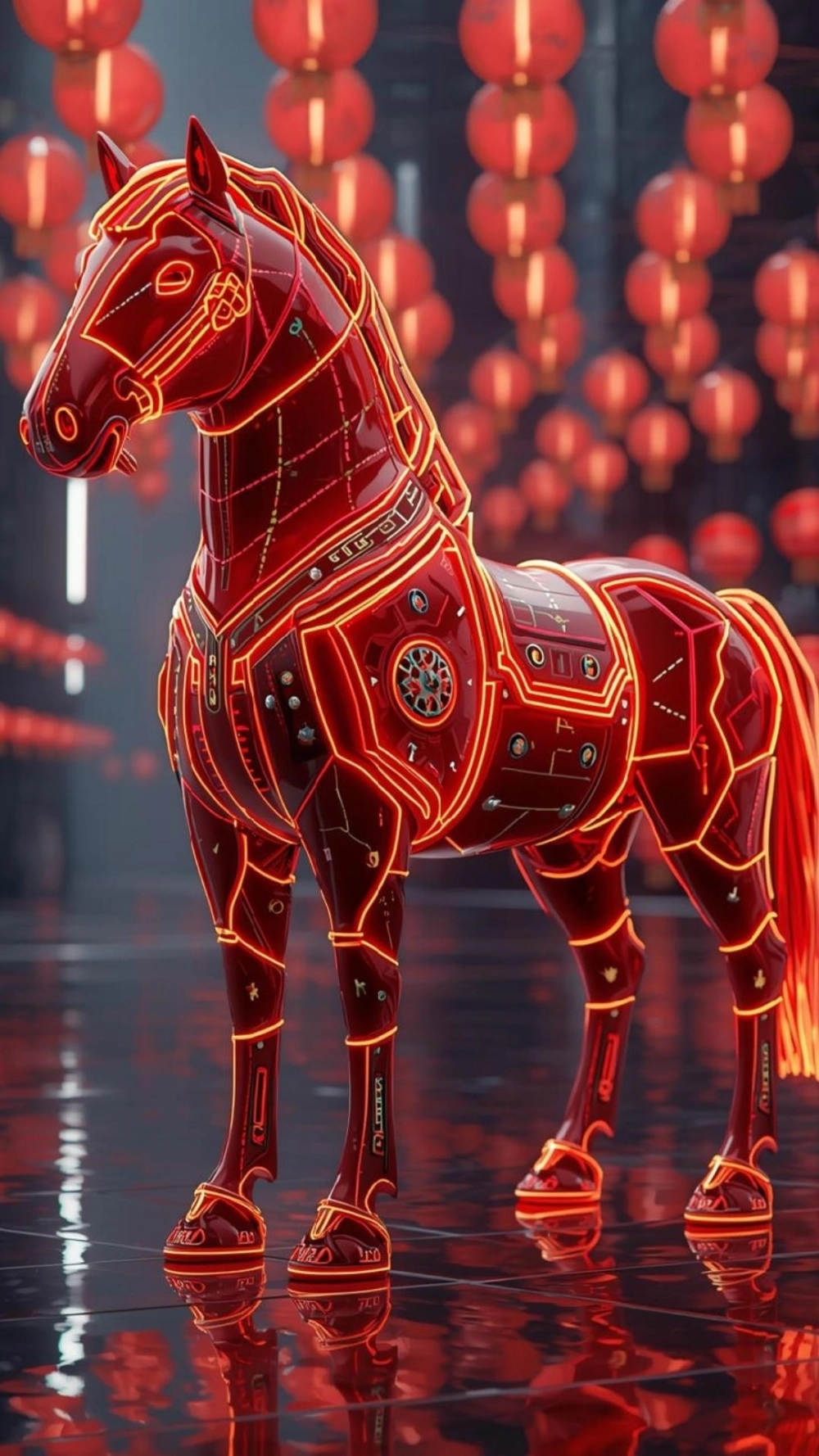 Ảnh ngựa neon tối giản nhưng tinh tế