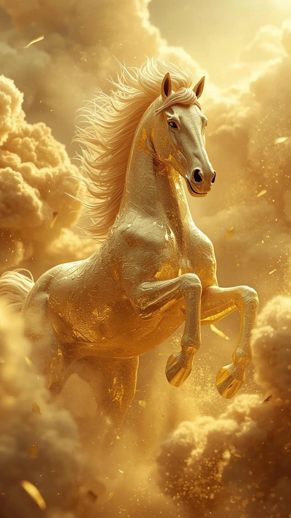 Ảnh ngựa tết ai generated với sắc vàng rực rỡ đón xuân