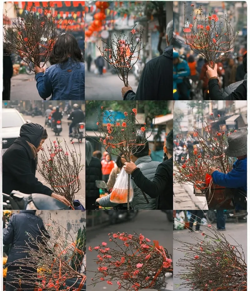 Tấm ảnh chợ đào tết nhộn nhịp vui