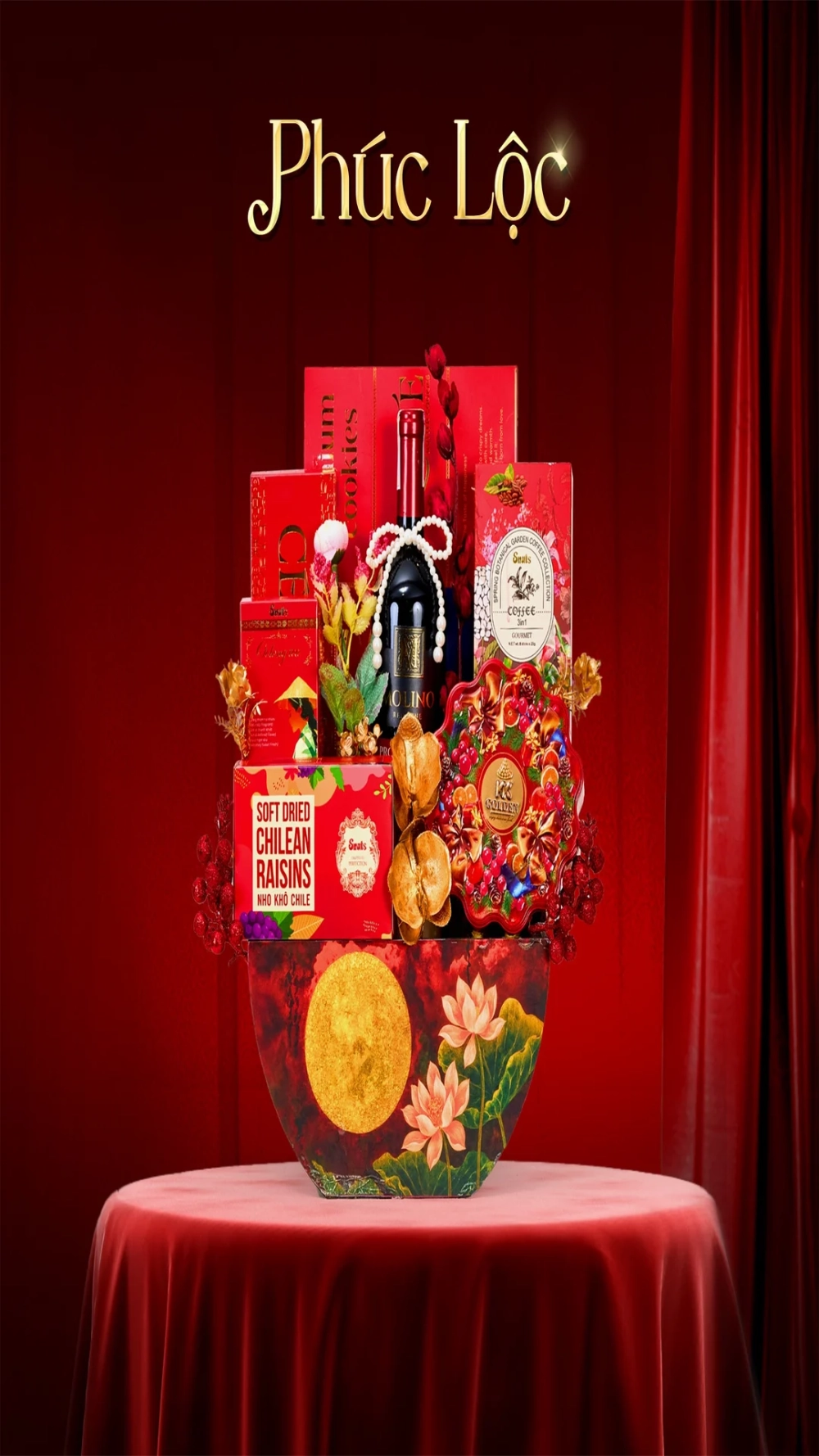 Chụp ảnh Tết ấn tượng với Hình nền giỏ quà Tết chụp ảnh