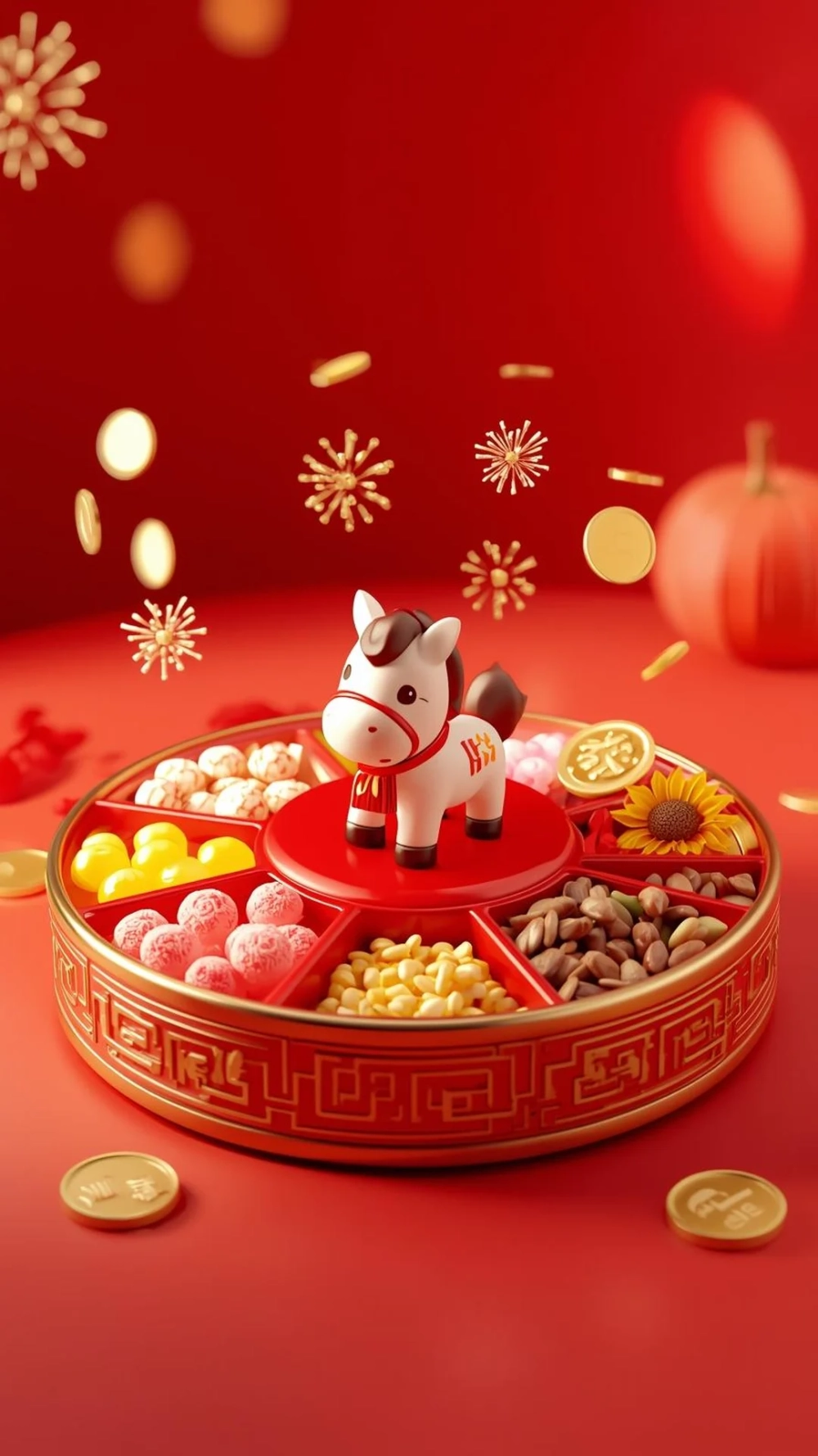 Không gian Tết thêm ấm cúng với Hình nền khay mứt Tết trang trí