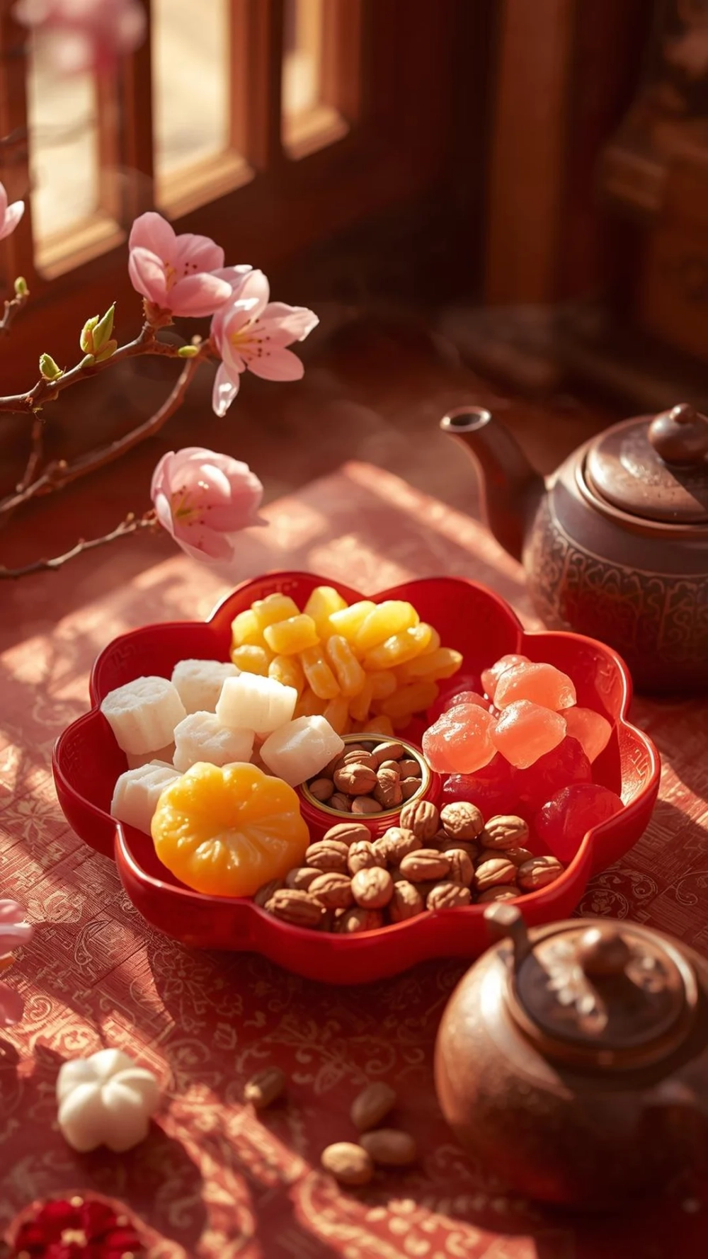 Trang trí điện thoại với Hình nền khay mứt Tết điện thoại