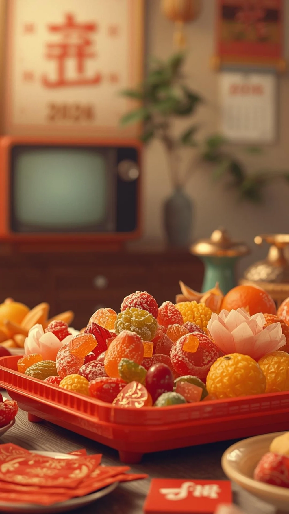 Không gian sang trọng nhờ Hình nền khay mứt Tết sang trọng