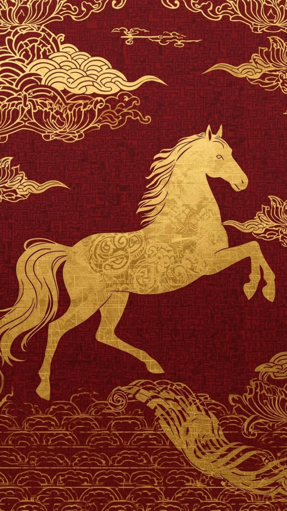 Ngựa Bính Ngọ nền đen vàng nổi bật uy nghi