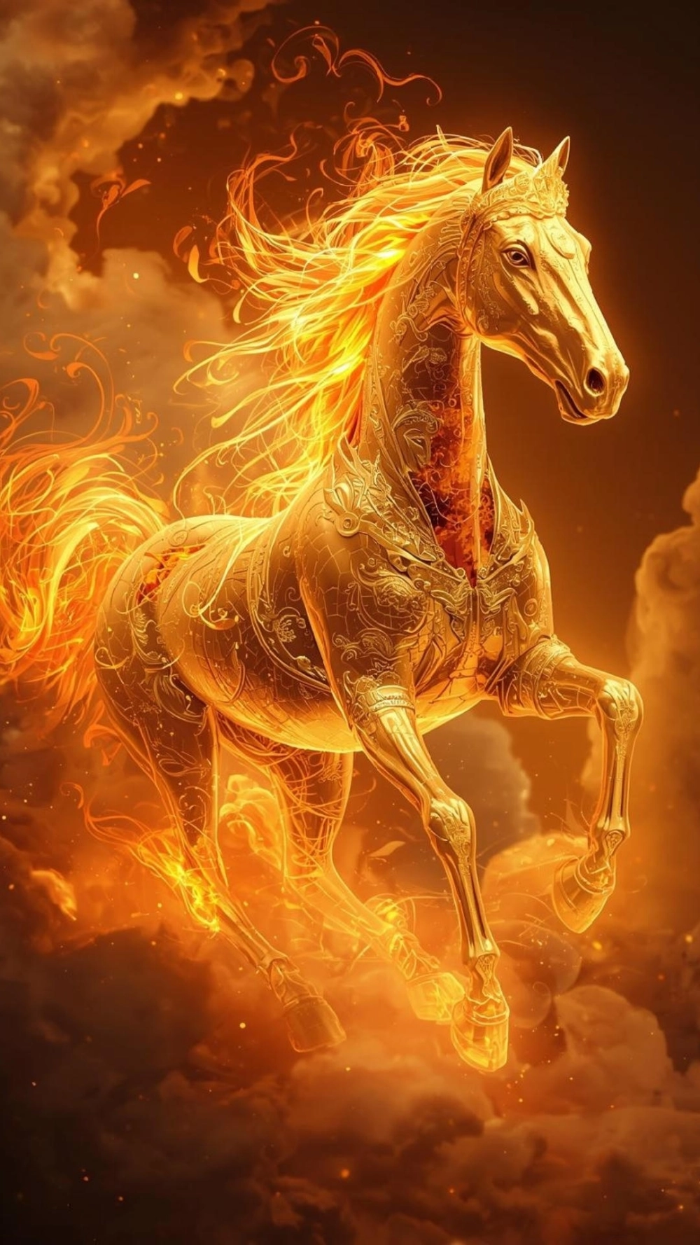 Ảnh tượng ngựa dát vàng đặt trên bệ đá quý