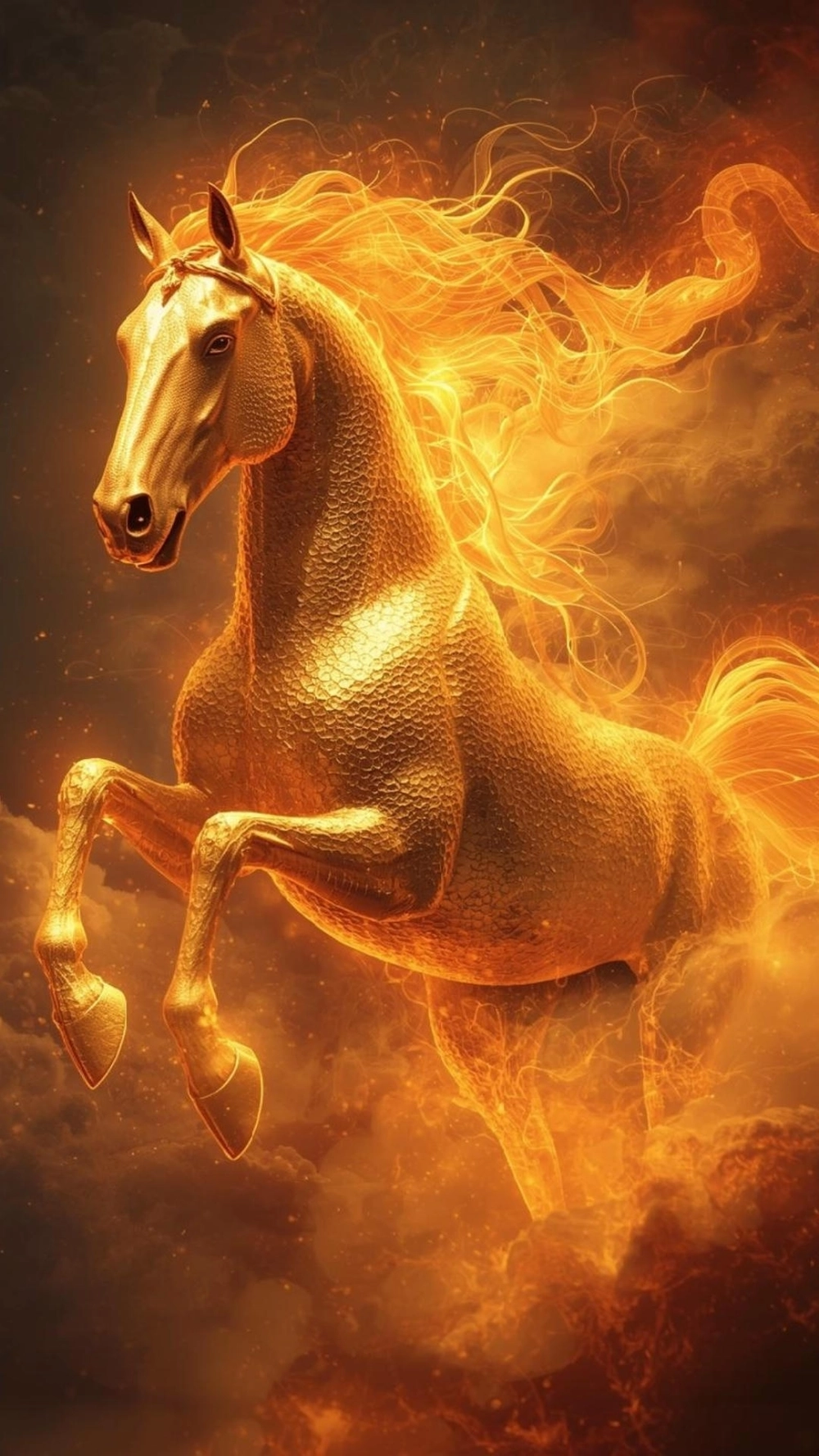 Hình nền ngựa vàng sang trọng với hiệu ứng ánh dương