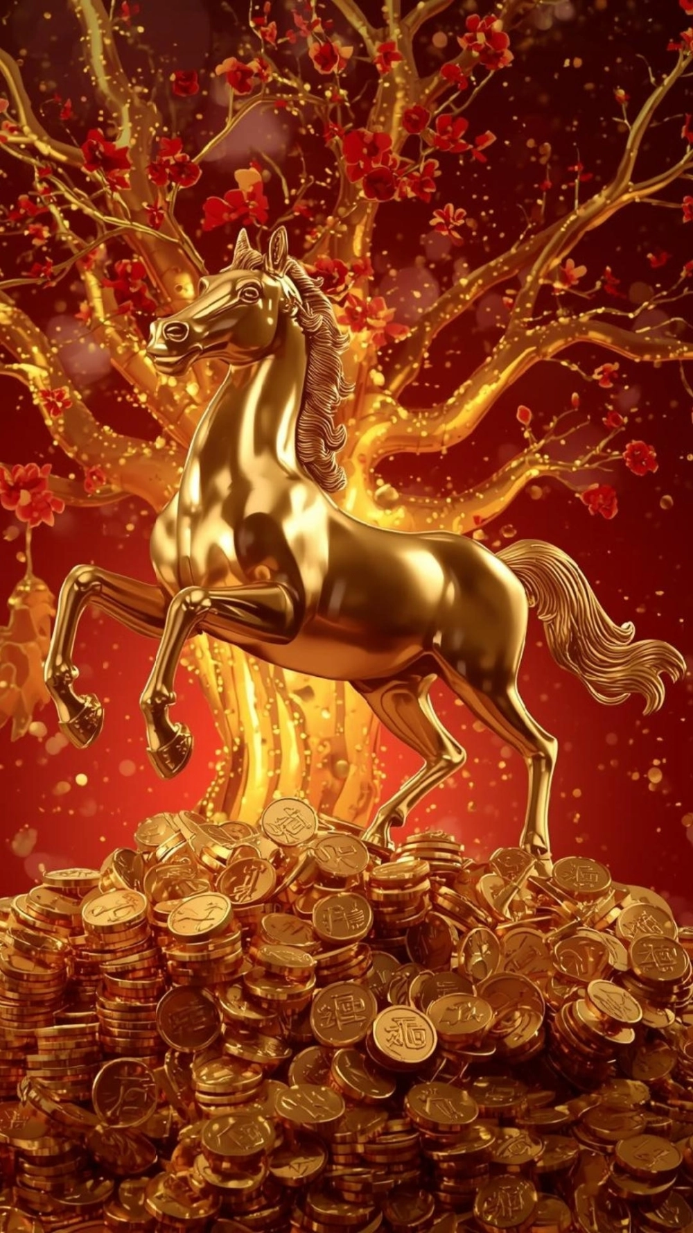 Ngựa bính ngọ phát tài bên cạnh bao lì xì đỏ