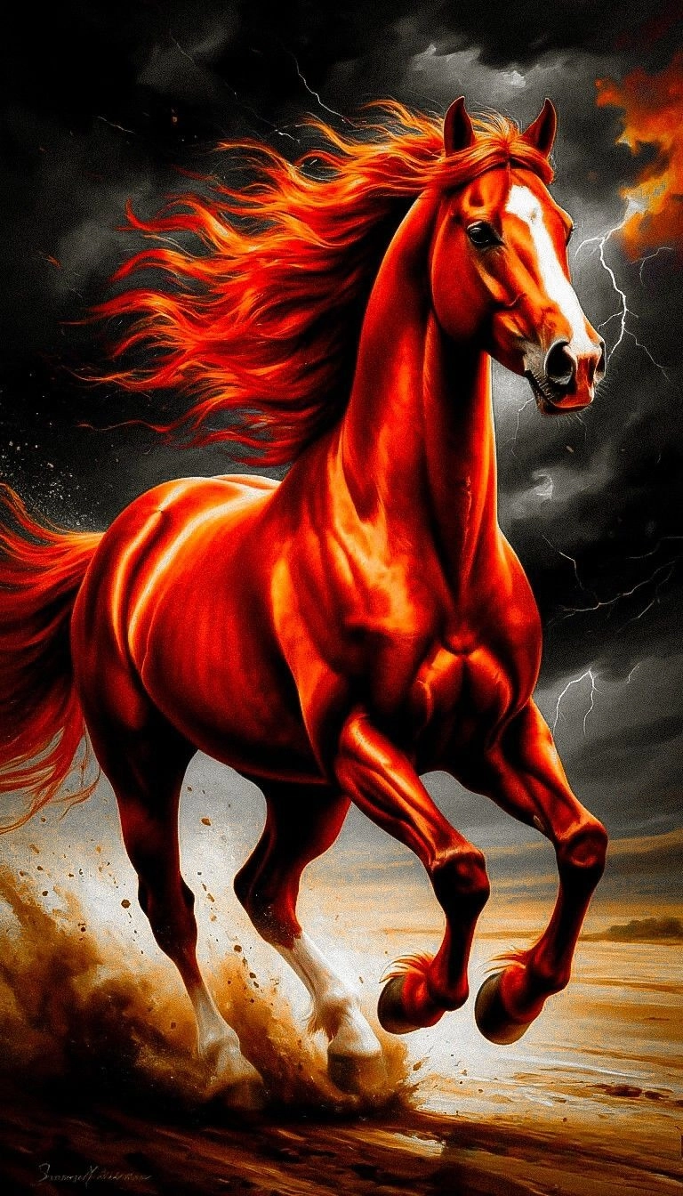 Hình nền tết màu đỏ con ngựa oai phong