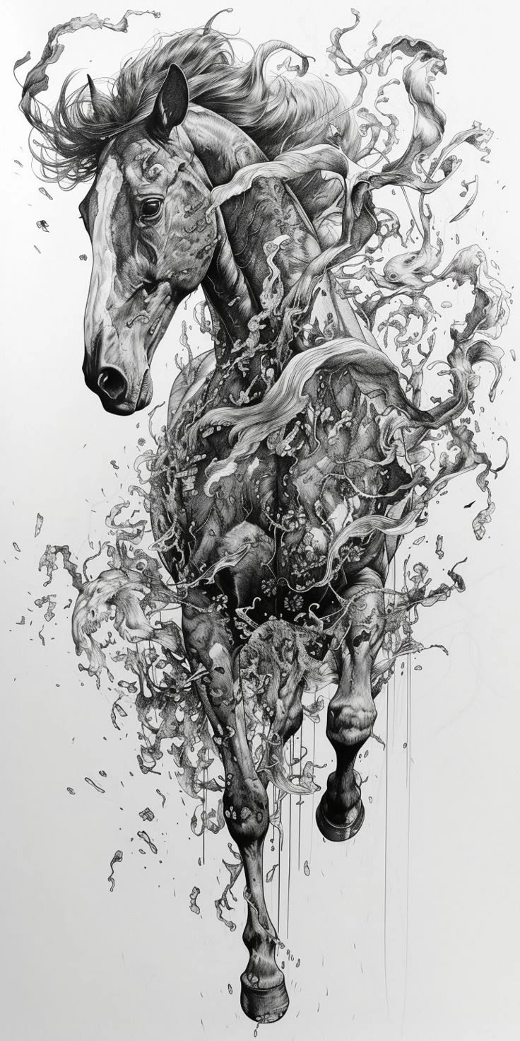 Hình nền ngựa mực tàu đen trắng tinh tế