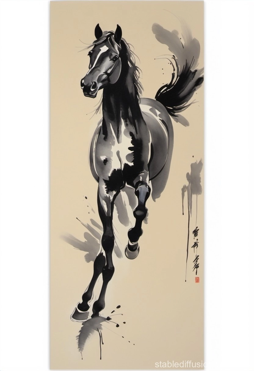 Ảnh ngựa vẽ nét cọ mềm mại và thanh thoát