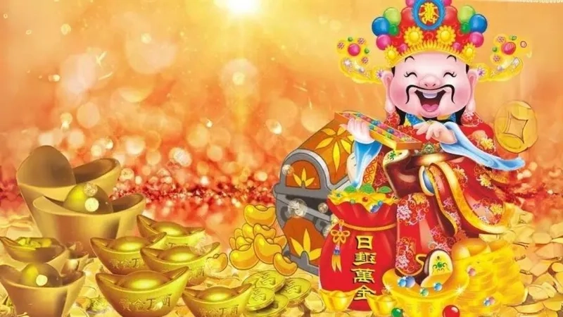 Hình nền thần tài năm mới cho máy tính rộn ràng