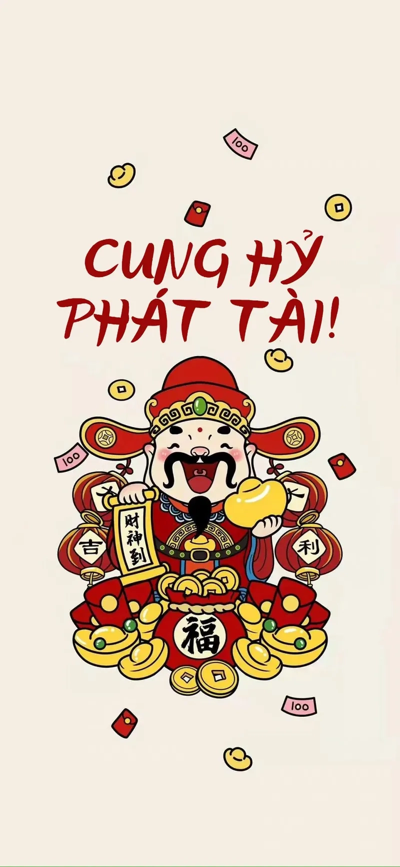 Hình nền thần tài iphone mèo thần tài trắng