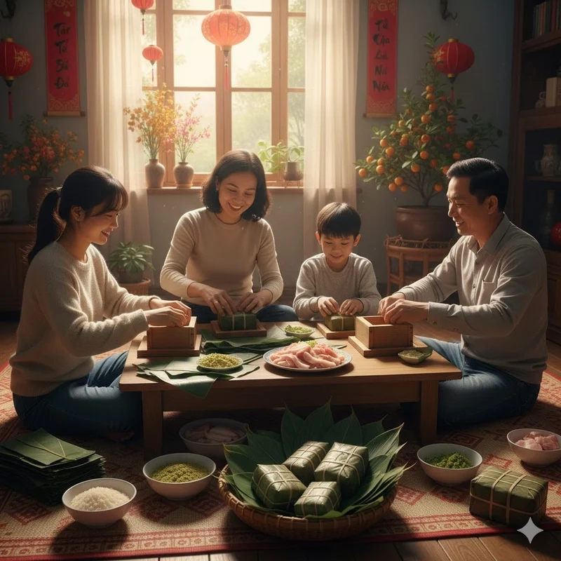 Ảnh gia đình ăn tết ấm áp ngày xuân