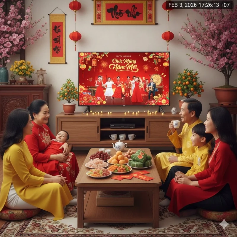 Ảnh gia đình ăn tết gắn kết yêu thương