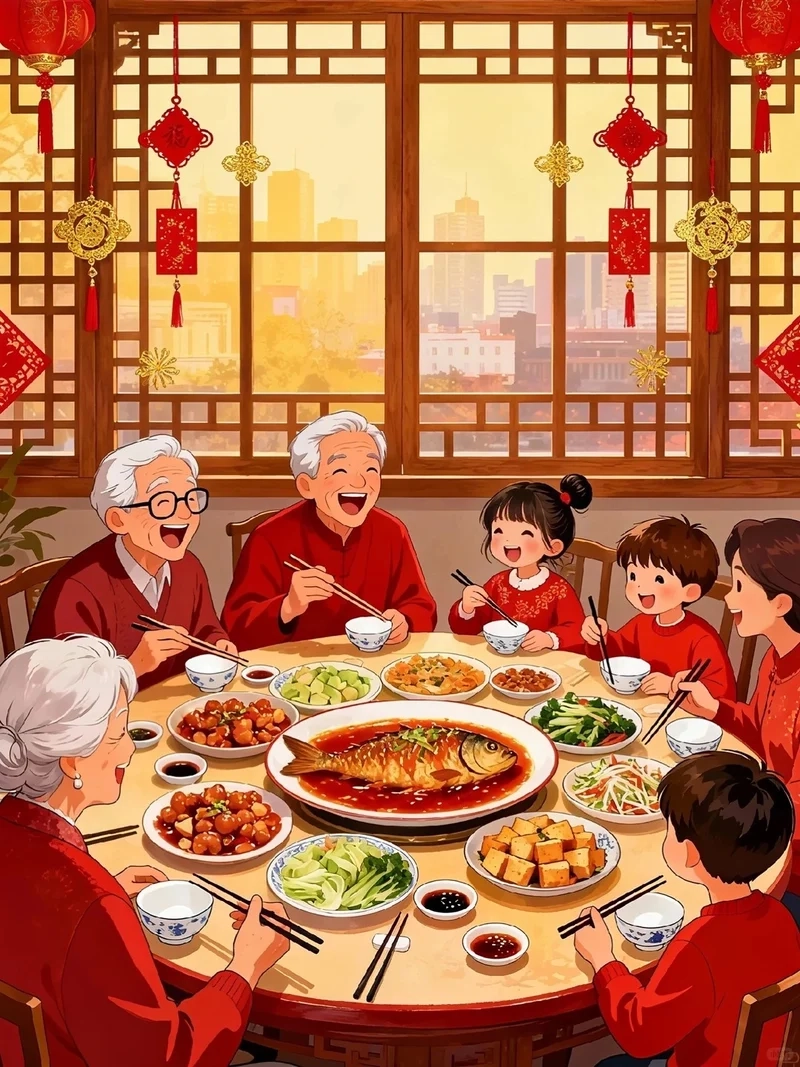 Ảnh gia đình ăn tết lan tỏa hạnh phúc