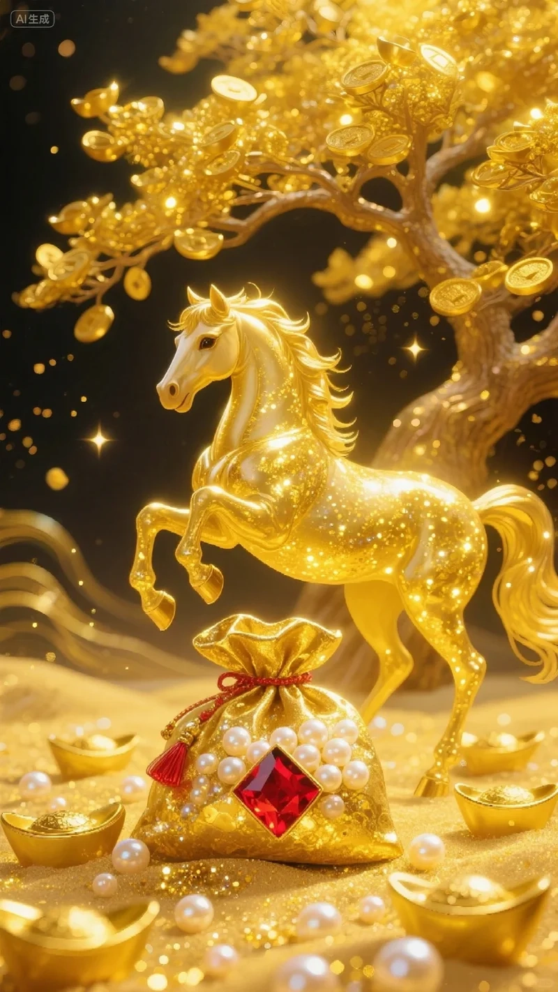 Trang trí máy bằng hình nền ngựa vàng tài lộc